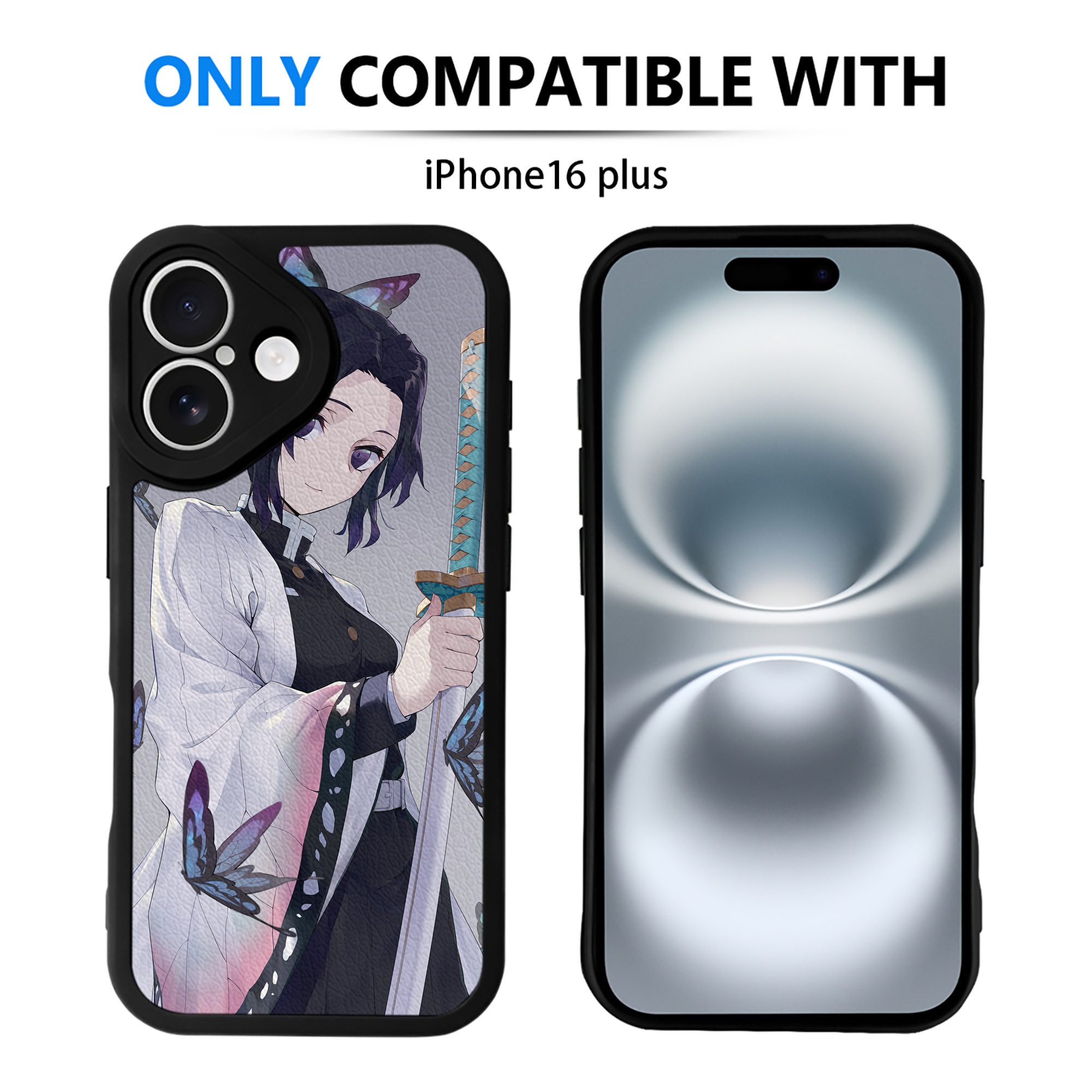 （画像用） 鬼滅の刃（きめつのやいば）蟲柱-胡蝶 しのぶ／こちょう しのぶ Kochou Shinobu 【iPhone 16シリーズ対応】シリコンスマホケース（レザー調） 材質：シリコン